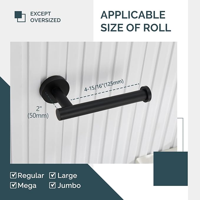 Toilet Paper Holder Matte Black, Angle Simple Stainless Steel Bathroom Tissue Dispenser, Toilet Roll Hanger for Wall