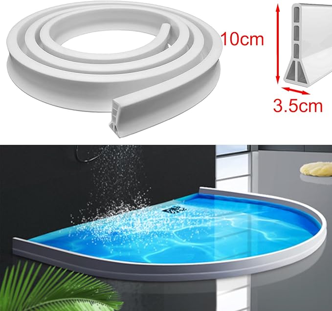 4" Extra High Shower Threshold Water Dam, 80 in Flexible TPE Silicone Shower Splash Guard for Walk-in Shower,Shower Water Barrier for Wet and Dry Separation in Bathroom and Kitchen,White