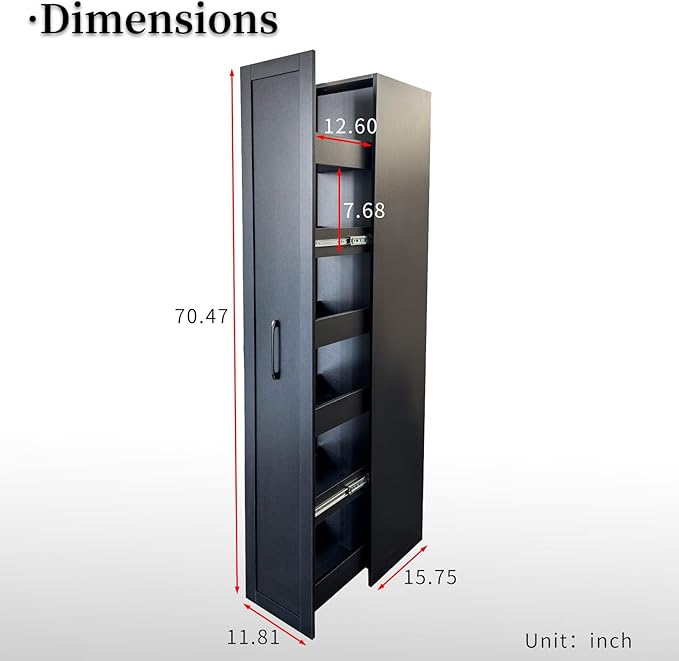 JOYSOURCE Tall Narrow Pull-Out Storage Shelf with Wheels 6-Tier Slim Rolling Storage Next to Fridge Spice Rack Shelves for Small Spaces, Kitchen, Laundry Room, Bathroom Black
