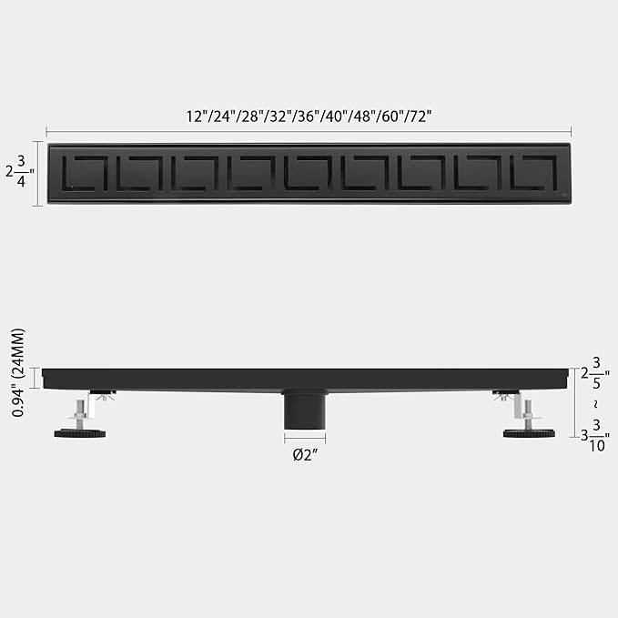 48 Inch Linear Shower Drain, Matte Black Shower Drain, Removable Grate, 304 Stainless Steel, Easy to Install and Clean for Bathrooms (Drain Base Not Included), LSD-30A-48B