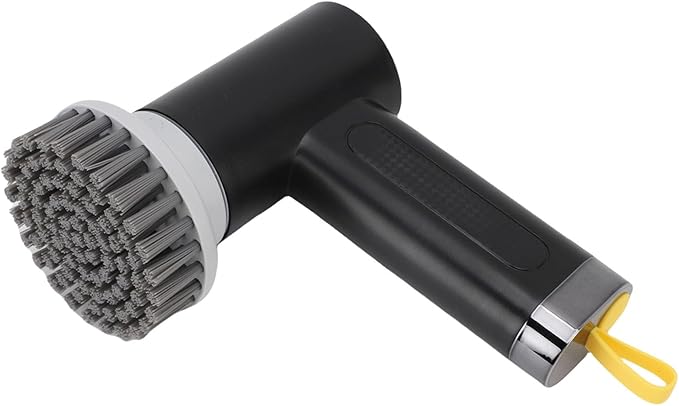 Cordless Electric Rotating Brush 2 Speeds | Effortless Bathroom Kitchen Scrubber with 3 Replaceable Heads for Tiles, Windows, and Floors | White | Fast Charging (Black)