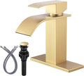 Brushed Gold Waterfall Bathroom Faucet - ARCORA Single Handle Bathroom Sink Faucet Mixer Tap Lavatory Vanity Sink Faucet with Deck Plate and Pop Up Drain, 1 or 3 Hole