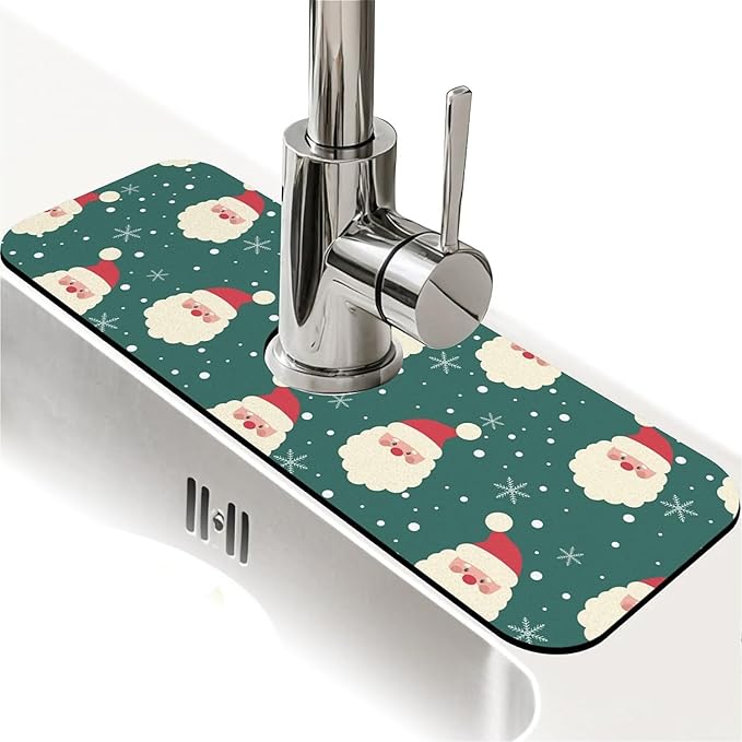 Faucet Draining Mat For Kitchen Sink, Christmas Diatom Mud Absorbent Drain Pad For Bathroom Kitchen Sink Splash Guard Drying Mat