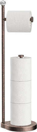 Toilet Paper Holder for Bathroom, Heavy Weighted Metal Free Standing Toilet Paper Storage with Crystal Ball, Toilet Paper Stand for Bathroom Accessories, Oil Rubbed Bronze [Holds MEGA Rolls]