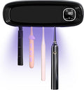 Wall Mounted Toothbrush Holders for Bathrooms, 4 Slots UV Toothbrush Sanitizer and Holder with Air Drying 3000mAh Rechargeable Cordless UV Toothbrush Cleaner with Timer Function & No Drilling (Black)