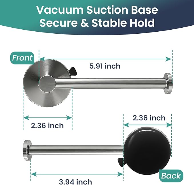 Removable Suction Cup Toilet Paper Holder, No Drilling Bathroom Wall Mount Tissue Roll Holder Brushed Nickel Stainless Steel Damage-Free Easy Install & Reposition Fits Smooth Surfaces
