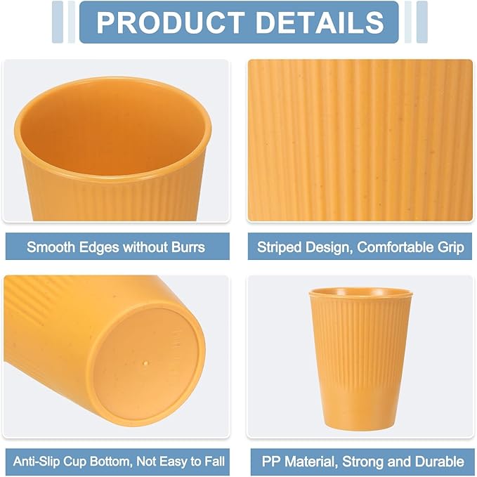 uxcell 4 Pcs Simple Toothbrush Cup, 3.3 x 3.3 x 4.2 Dishwasher Safe Bathroom Tumbler Reusable Plastic Cup Set for Storing Toothpaste Combs, Yellow