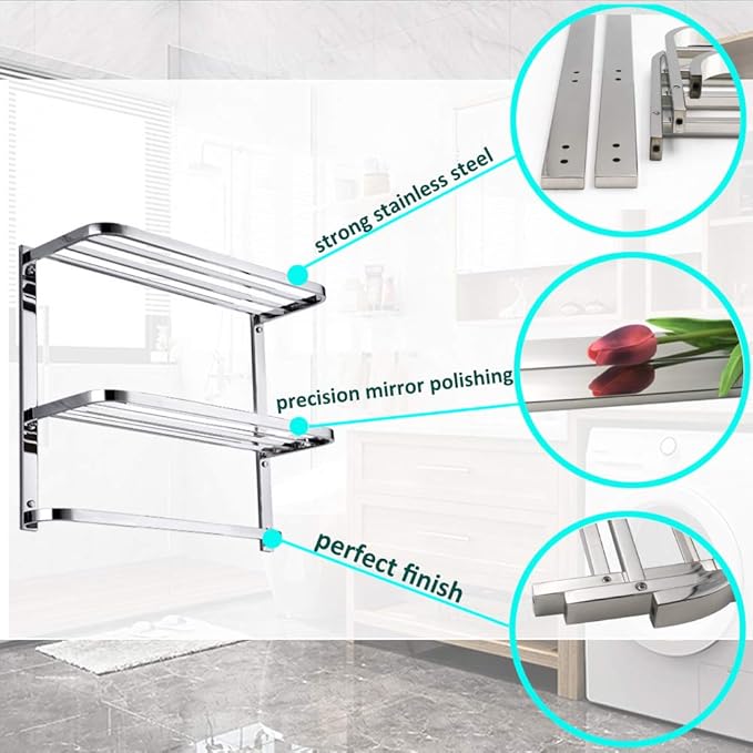 3-Tier Bathroom Shelf with Towel Bars, Stainless Steel Wall Mounting Rack,20Inch