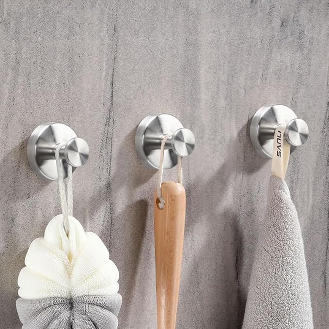 Towel Hook Shower Suction Hooks Towel Hanger for Bathroom Hanging Coat, Robe, Removable Wall Mounted Hook for Bedroom Kitchen Hotel Pool Brushed Nickel(2-Pack)