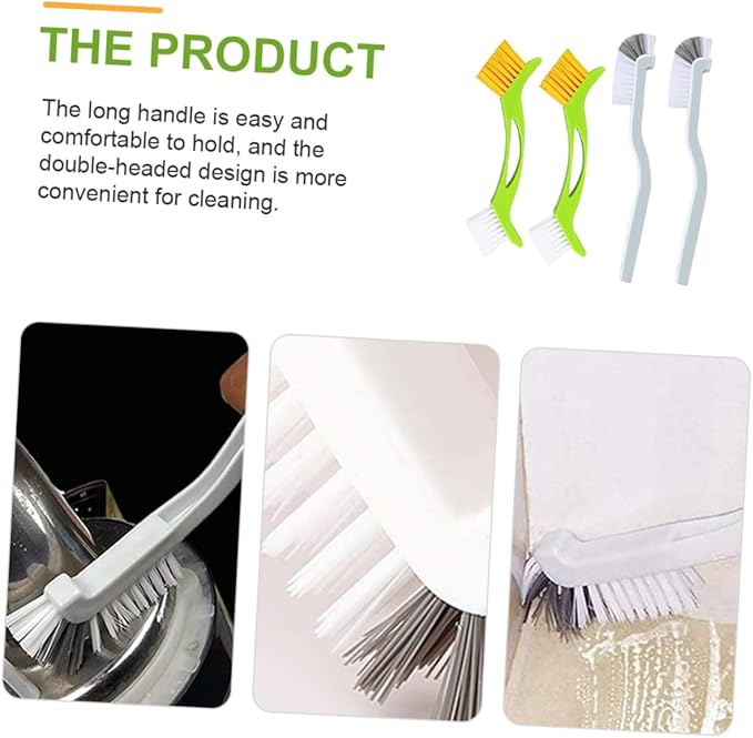 PartyKindom 8pcs Double Scrub Cleaning Brush for Bathroom Grout and Sink Flexible Bristles Curved Handle for Easy Corner Cleaning Multi-Purpose Household Tool