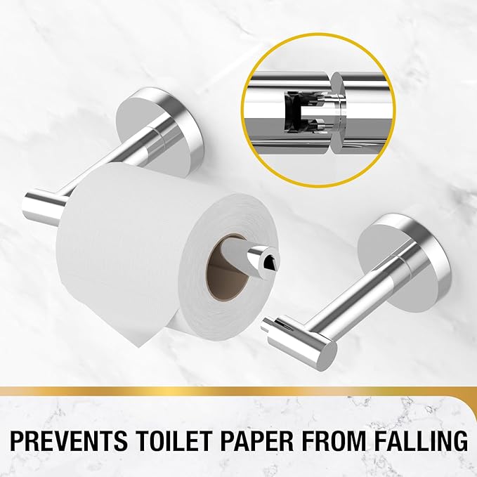 HITSLAM Chrome Toilet Paper Holder Wall Mount, Double Post Pivoting Toilet Paper Roll Holder, SUS304 Stainless Steel Toilet Tissue Holder, Modern Tissue Holder for Bathroom, Kitchen, Washroom