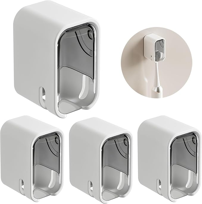 Toothbrush Holder Wall Mounted Toothbrush Holders for Bathrooms, Tooth Brush Holder for Travel and Home, Single Toothbrush Organizer with Cover for Shower 4PCS