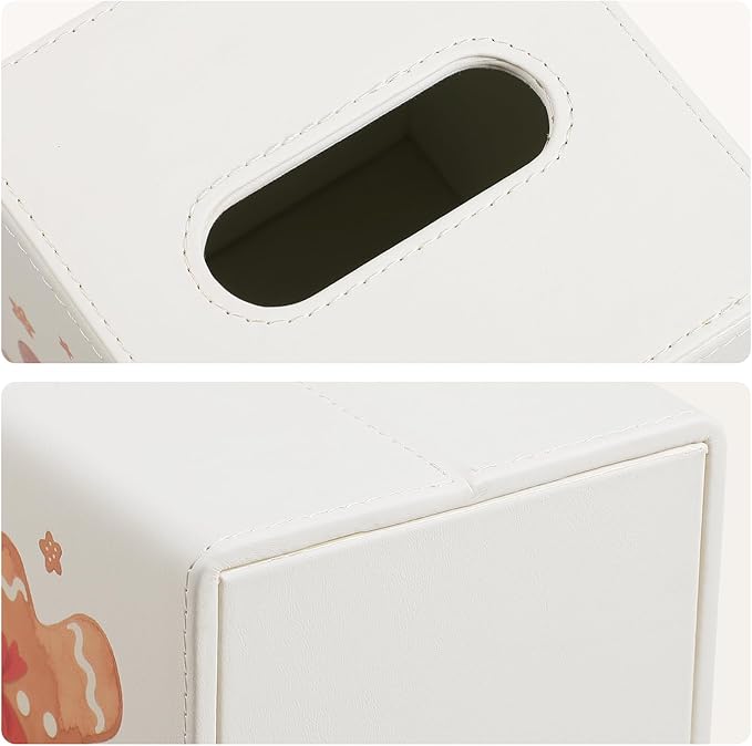 PU Leather Tissue Box Cover Square Tissue Box Holder with Magnetic Closure, Decorative Tissue Holder for Bathroom Bedroom Office (Gingerbread Man)