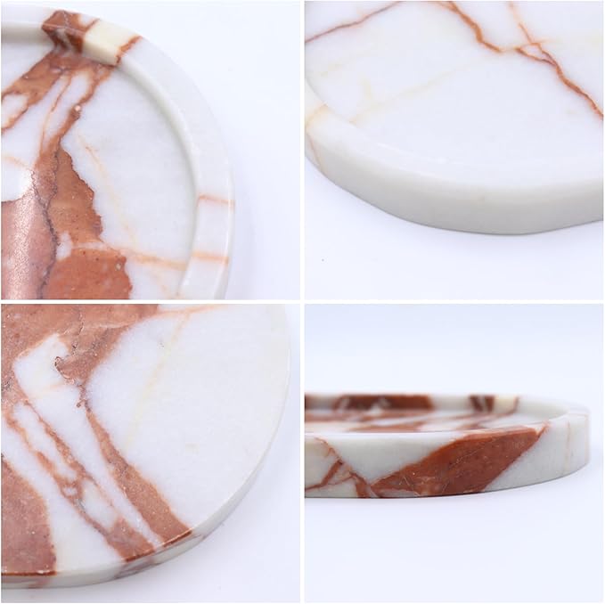 OOBOOB Oval Natural Marble Bathroom Tray for Decor Countertop, Marble Vanity Tray for Candles Perfume, Jewelry, Cosmetics, Elegant Vanity Organizer for Jewelry, Perfume