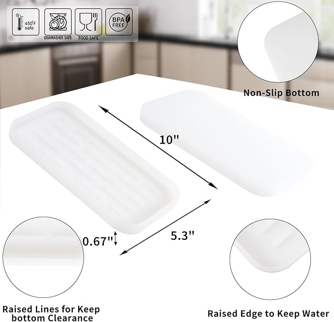 Silicone Kitchen Sink Organizer Tray for Multiple Usage,Easy Clean Sponges Holder for Kitchen Bathroom Counter or Sink,Dish Soap Dispenser,Scrubber,Bottle,Cup Translucent 10”x 5.3”
