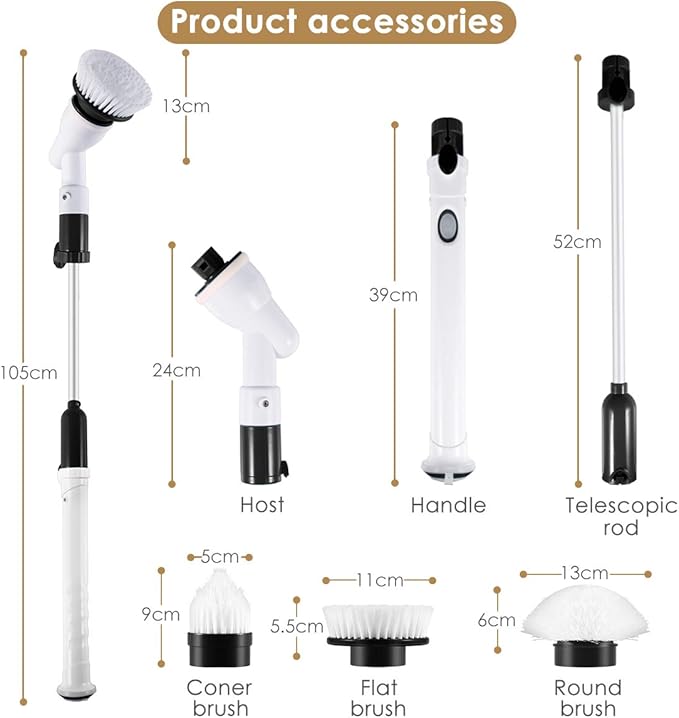 LEPOWERP [2020 Upgraded] Electric Spin Scrubber, Cordless Bathroom Shower Scrubber with 3 Replaceable Cleaning Brush Head & Adjustable Extension Handle for Home & Office