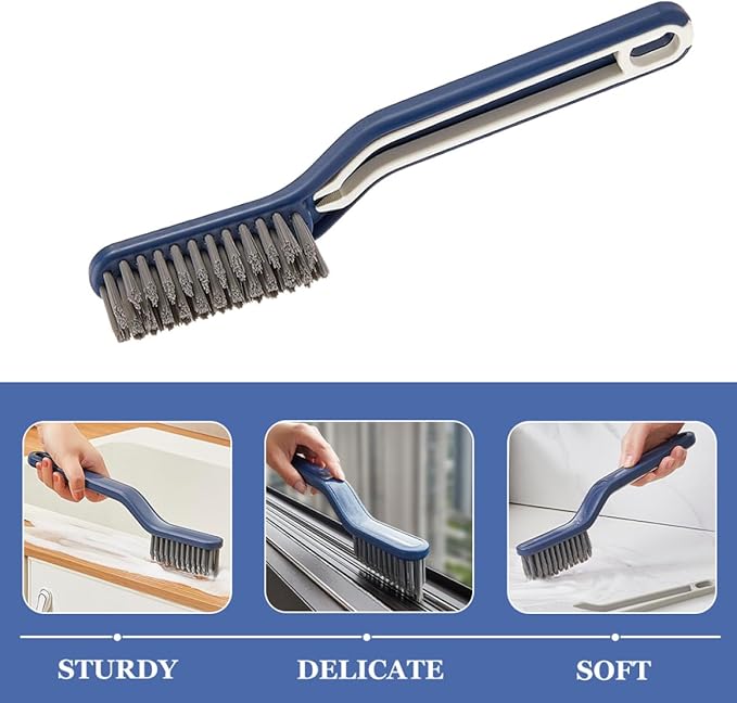 2pcs Crevice Cleaning Brush Set Hard Bristles for Bathroom and Kitchen Small Spaces, Long Handle Scrub Brush for Window Tracks, Faucets, Grout, and Floor Gaps, Blue