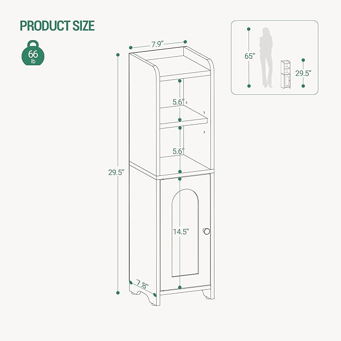 Bathroom Storage Cabinet, Corner Floor Cabinet with Doors and Adjustable Shelf, Narrow Toilet Paper Cabinets, Bathroom Organizer for Small Spaces, Greige BC19705X