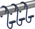 Navy Blue Shower Curtain Hooks, Bathway Shower Curtain Rings Rust Proof, 12PCS Shower Hooks for Shower Curtain, T-Bar Design Convenient Elegant Shower Curtain Hangers for Bathroom Kitchen Wardrobe