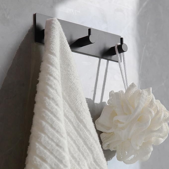Self Adhesive Towel Hooks for Bathrooms Black Stick on Wall Hooks Bath Adhesive Towel Hanger Peel and Stick Matte Black Shower Hooks for Wall Adhesive Coat Hook for Wall Mount 3 Hooks