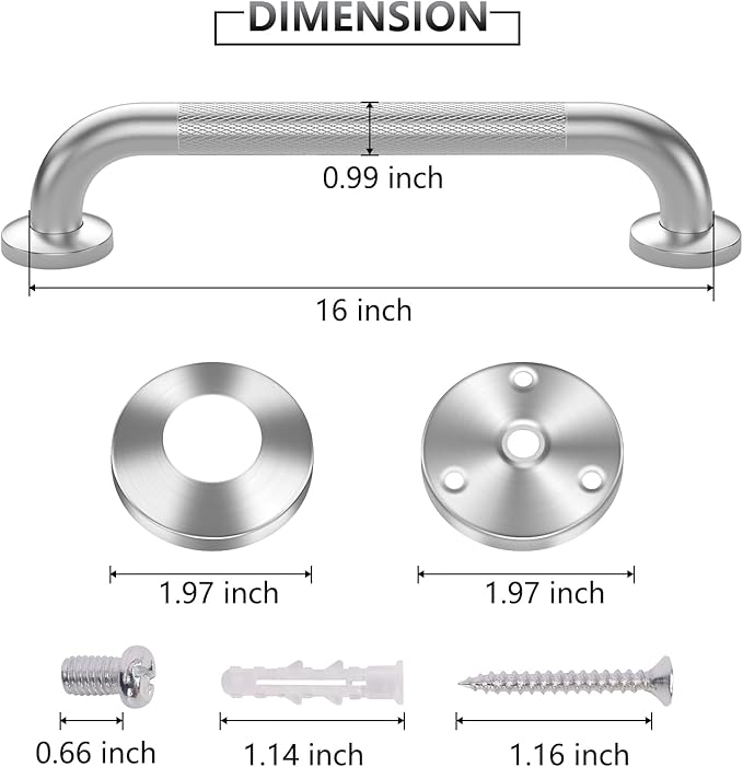 Grab Bars for Shower, 2 Pack 16 Inch Anti-Slip Safety Shower Handle for Senior, Stainless Steel Shower Grab Bars, Handicap Elderly Bathtub and Toilet Bathroom Assist