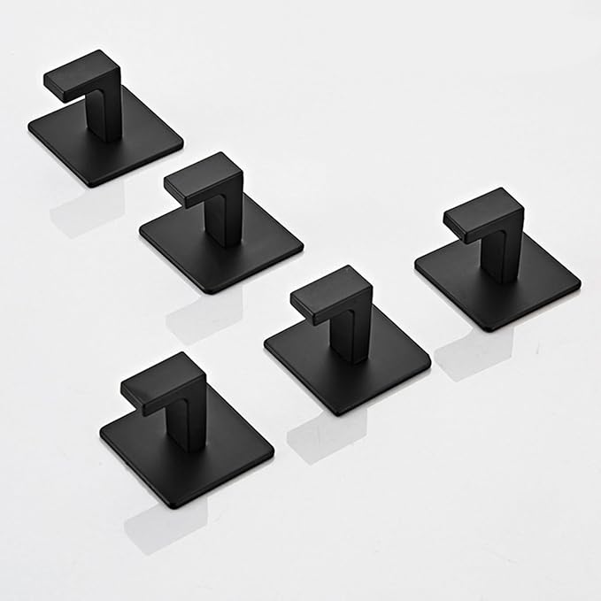 Bathroom Towel Hooks, 2 Pack Self Adhesive Square Coat Hooks, Sturdy No Drilling Robe Hook, Heavy Duty Aluminum Clothes Hanger, Wall Hooks for Bathroom Bedroom Kitchen(Black, 2 in)