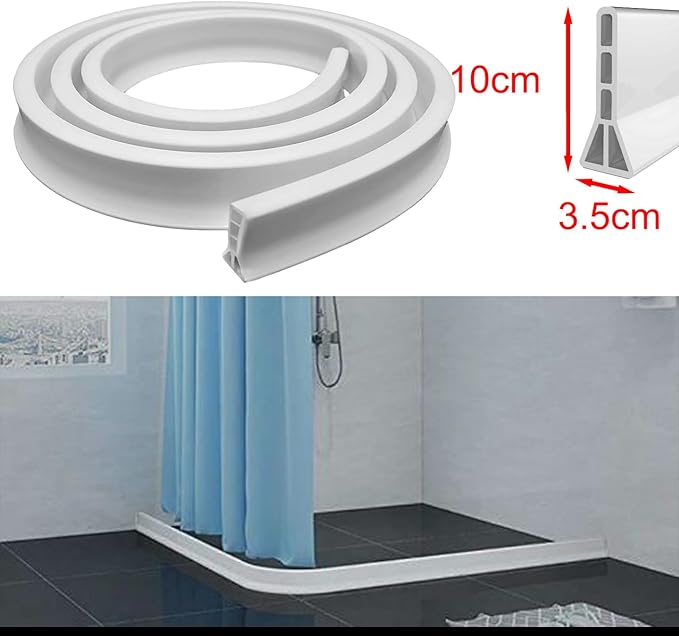 4" Extra High Shower Threshold Water Dam, 80 in Flexible TPE Silicone Shower Splash Guard for Walk-in Shower,Shower Water Barrier for Wet and Dry Separation in Bathroom and Kitchen,White