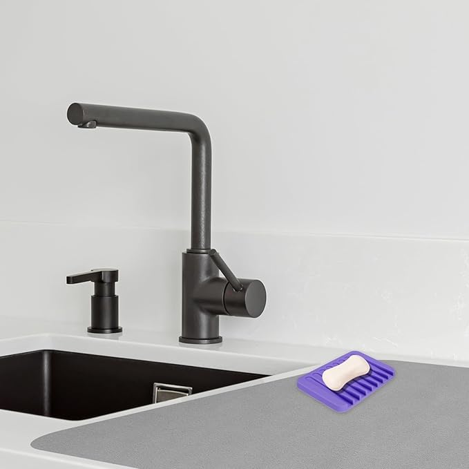uxcell 2 Pcs Self Draining Silicone Soap Dish, Soap Tray with Drainage for Bathroom Shower Kitchen Sink, 4.5" x 3.1" x 0.4", Purple