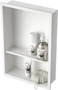 Stainless Steel Shower Niche 18" X 12" White with 2-Tiers Shelf No Tile Needed Niche Shower for Bathroom Storage Recessed Wall Niches Over Mount Installation