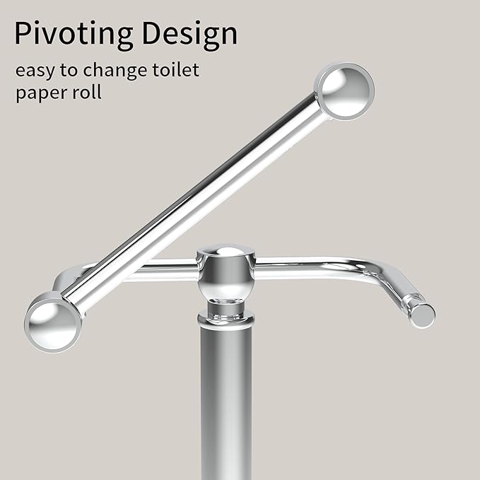 Toilet Paper Holder Stand, Toilet Paper Holder Free Standing,Post Pivoting Design & Stable Weighted Base SUS304 Stainless Steel for Bathroom (Chrome)