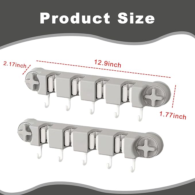 Removable No-Drill Mop Holder & Broom Holder Wall Mount Suction Cup Broom Hanger with 4 Slots & 5 Hooks for Laundry Room Organization Kitchen Garage – Mop and Broom Holder Wall Hanging Tool Organizer