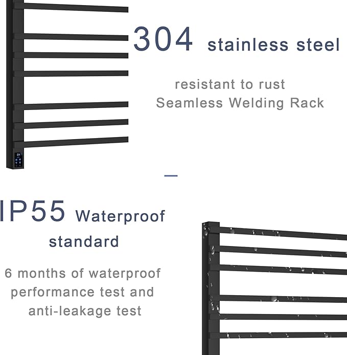 WarmRackCo Heated Towel Rack, Stainless Steel, 39.4 x 23.6 x 3.14 Inches, 304 Stainless Steel, Wall-Mounted, Rectangular, 9-Bar with Smart Timer & Temperature Control