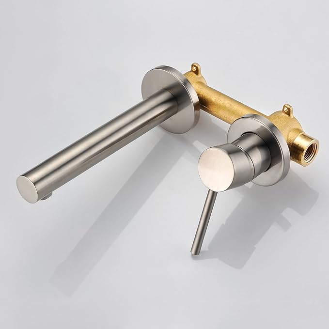 sumerain Single Handle Left-Handed Wall Mount Bathroom Faucet Brushed Nickel Lavatory Basin Faucet