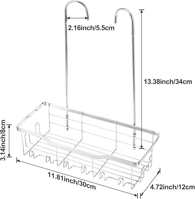 Hanging Shower Organizer, No Drilling Showers Caddy Hanging Stainless Steel Shower Rack with Hooks Showers Caddy Rustproof Over the Door for Bathroom Towels Sponge