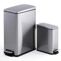 Garvee 12 Gal and 2.6 Gal Stainless Steel Trash Can Combo Set, Slim Garbage Can for Kitchen and Bathroom, Metal Trash Bin with Removable Inner Bucket & Step On Foot Pedal, Silver