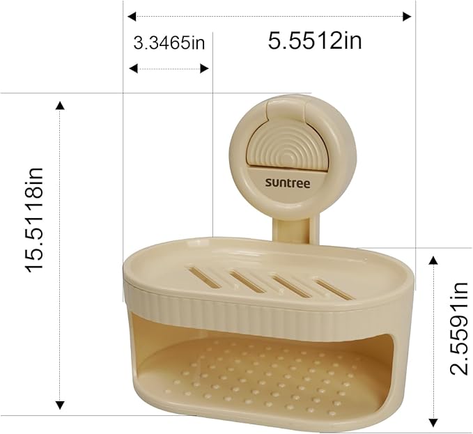 Suntree Soap Dish for Shower, Milky White Suction Cup Soap Holder with Self-Draining Design and Sponge Tray, No Drilling Bathroom & Kitchen Storage