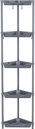 Orimade Rustproof 5 Tier Floor Standing Corner Shower Caddy Organizer, Plastic Metal Splicing Floor Corner Shelf Rack Stands for Bathroom, Grey