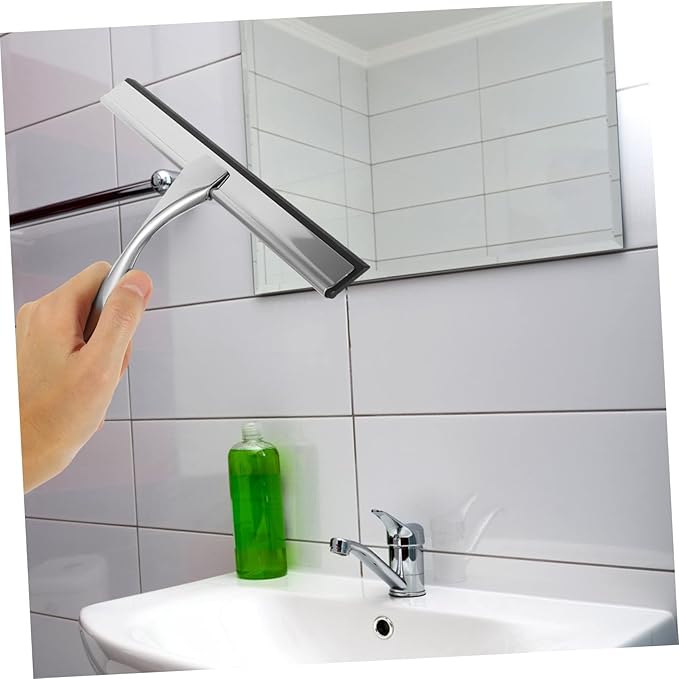 10-Inch Stainless Steel Window Squeegee Adhesive Hooks Shower Glass Cleaner for Bathroom and Kitchen Easy to Use Squeegee Tool for Streak-Free Cleaning