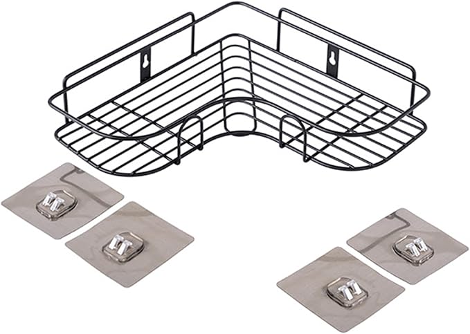 Pilarmuture 1-Shelf Modern Black Iron Corner Shower Caddy, Strong & Durable, No Drill Wall Mounted Shower Shelf for Bathroom, Kitchen, Bedroom, Office