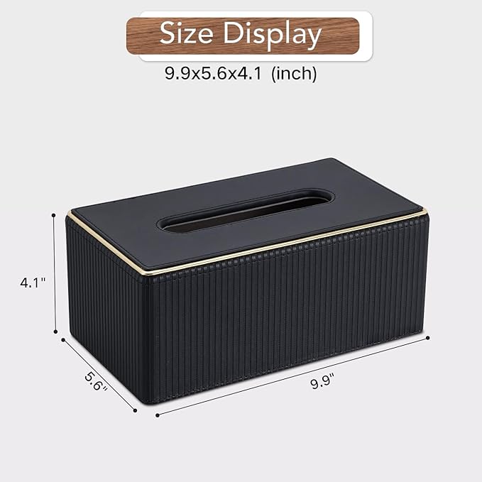 GORESE PU Leather Tissue Box Cover for Kleenex, Rectangle Tissue Box Holder, Rectangular Decorative Tissue Holder for 120(3-Ply)/160(2-Ply) Tissue Box, Black