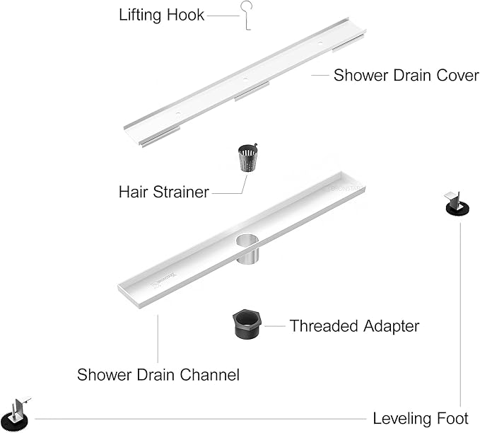 304 Stainless Steel Shower Drain, Removable Grate & Hair Catcher Bathroom Floor Drain with Waterproof Design for Tile Floor, CUPC Compliant (Tile Insert, 26 Inch)