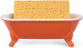 6.5" Ceramic Mini Decorative Clawfoot Bathtub Bar Soap Dish, Kitchen Sponge Holder and Shower Tray for Bathroom, 1 Pack(Dark Orange)