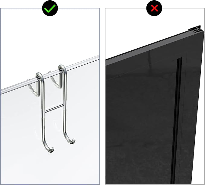 Over Shower Glass Door Hook, 2 Pack Silver 304 Stainless Steel Extended Shower Door Hooks, Bathroom Frameless Drilling-Free Hanger, Double Side Towel Hooks, for Bathing Suits, Robe, Loofah, Shaver