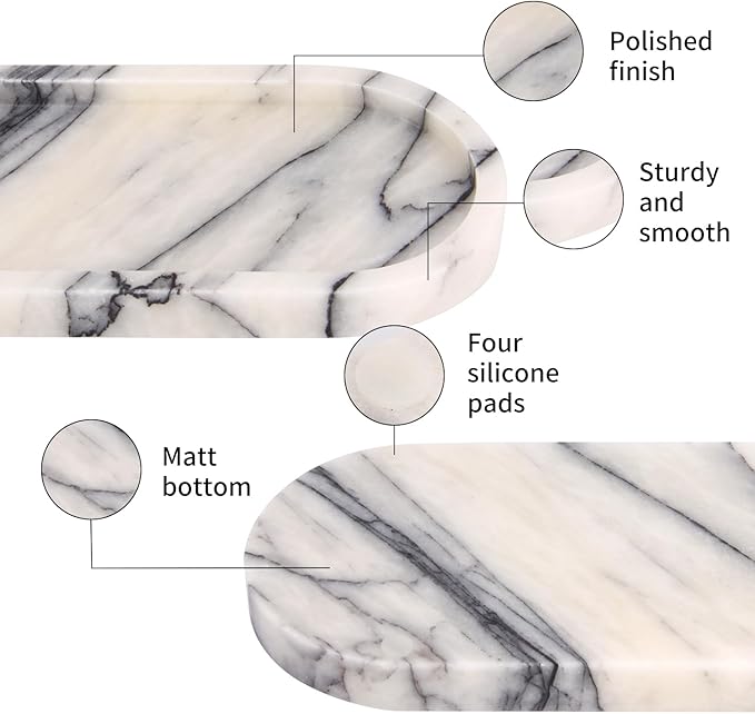 Oval Marble Bathroom Vanity Tray, Natural Luxury Marble Home Kitchen Bathroom Table Tray, Stone Decorative Countertop Serving Trays for Coffee Perfume Jewelry Makeup (Lilac, 10 * 5 * 0.6)