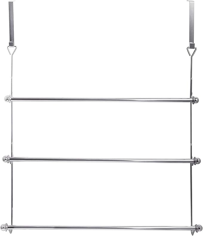 MyGift Chrome-Plated 3-Tier Over The Door Towel Rack - Bathroom Door Towel Holder, Over Shower Door Drying Rack for Towels & Laundry