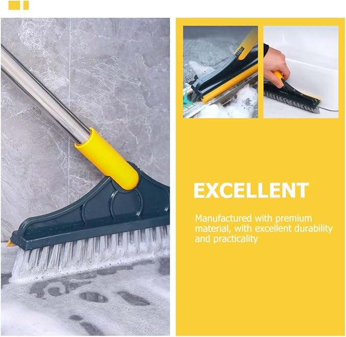Bathroom Floor Brush and Grout Scrub Brush with Long Handle Stiff Bristle for Bathroom and Toilet Deep Cleaning Yellow Long-Handled Floor Scrubber for Home Use
