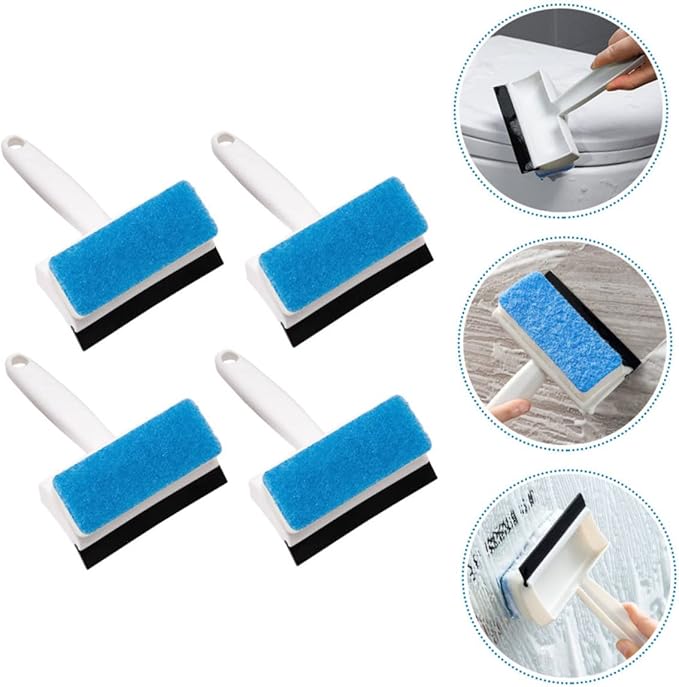 4Pcs Double Sided Bathroom Cleaning Brushes Non Slip Handle Plastic Tile Scrubbers for Kitchen and Wall Grout Stain Removal Household Use