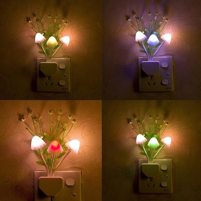 ZEZHOU Silicone Toothbrush Holders for Bathrooms - 6Pcs Razor Holder for Shower Wall Mounted + Sensor Led Mushroom Night Light - 2Pcs Color Changing Plug-in LED Mushroom Dream Bed Lamp