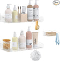Acrylic Shower Caddy with Soap Dish, 3Pack Clear Adhesive Bathroom Shower Shelves Organizer, Transparent Floating Shelf for Wall Storage Shower Mirror, With Hook
