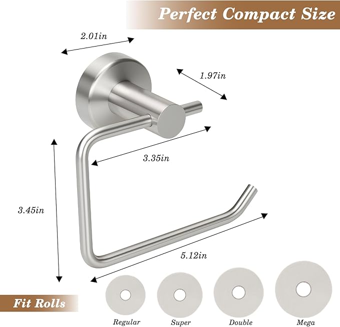 Brushed Silver Toilet Paper Holder, Stainless Steel Toilet Roll Holder Wall Mounted with Drill Installation, Fingerprint-Resistant & Rustproof Bathroom Tissue Holder